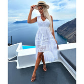 Lace Sleeveless V Neck Midi Dress