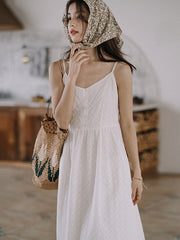 Casual Sleeveless Solid Color V-Neck Dress