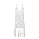 Cut Out Tassel White Beach Cover Up Dress Flaxmaker