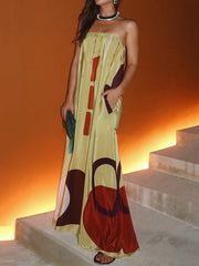 Elasticity Printed Split-Joint Loose Sleeveless Tube Maxi Dresses Evening Dresses