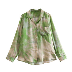 Casual Green Ombre Printed Shirt and Pants Set Flaxmaker