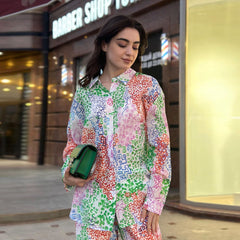 Graphic Printed Color Block Shirt and Pants Set