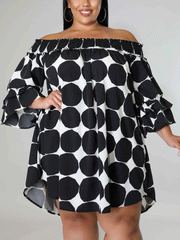 Off Shoulder Dot Midi Dress