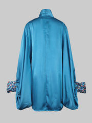 OSHOPLIVE Women Cheongsam Going Out Loose Batwing Sleeves Buttoned Solid Color Mini Dresses