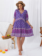 Vacation Half Sleeves A-Line Floral Printed V-Neck Mini Dresses