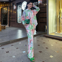 Graphic Printed Color Block Shirt and Pants Set