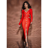 Long-sleeved Cutout Midi Dress