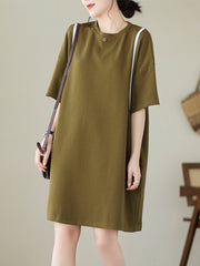 Split-Joint Loose Short Sleeves Round-Neck Mini Dresses