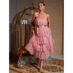 Tulle Tiered Bandeau Midi Dress Flaxmaker