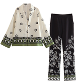 Ethnic Color Block Green Shirt and Pants Set