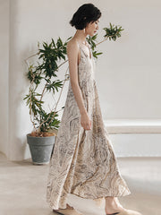 Vacation Sleeveless Floral Printed V-Neck Dress