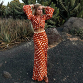 Autumn Fashion Retro Printed Kink Two Piece Set