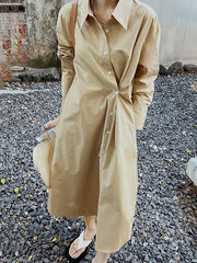 Asymmetric Solid Color Long Sleeves Loose Lapel Shirt Dress