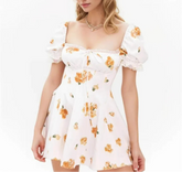 White Floral Puff Sleeve Mini Dress