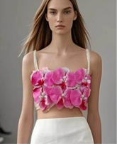 Pink 3D Orchid Pearl Strap Crop Top - Solid Jersey Cami
