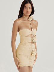 Articat Strapless Flower Mesh Dress