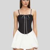 Black Spliced White Sling Bow Mini Dress