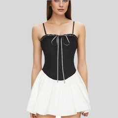 Black Spliced White Sling Bow Mini Dress