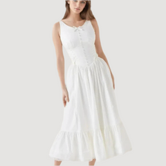 White Front Buttons Tank Maxi Dress - Fit & Flare Regular Fit