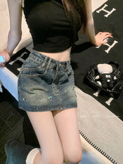 Heavy Industry Design Hot Diamond Slim Denim A Line Skirt