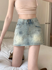 Hot Diamond Floral Denim A line Mini Skirt