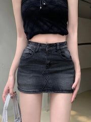 Y2K Vintage Short Denim Fashion A line Washed Jeans Skirt