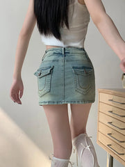 Y2K Vintage Short Denim Fashion A line Washed Jeans Skirt