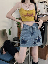 Y2k Star Patch Raw Hem Cuffs A line Short Skirt