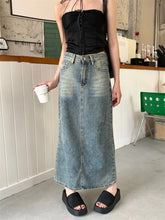 Y2k Street Retro Split Washed High Waist A line Denim Skirt