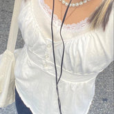 Grunge Lace Crop Y2K Vintage Square Neck Short Sleeve Sweet Gothic T shirts