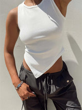 Solid Color Ribbed O neck Slim Fit Sleeveless Irregular Hem Vest Club Streetwear Crop Top