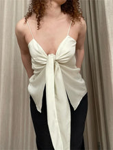 Female Summer Solid Strap Tie Up Irregular Vest Y2K Retro V neck Party Off Shoulder Backless Cropped Crop Top