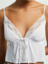 Lace Floral Patchwork Sleeveless Strap Y2K Retro V neck Front Tie up V neck Mini Vest Clubwear Crop Top