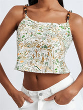 Retro Summer Top Floral Print Spaghetti Strap Sleeveless Mini Vest for Streetwear Clubwear Crop Top