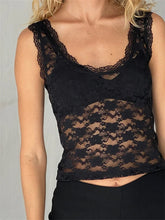 Retro Summer Lace Sleeveless Round Neck Mesh Sheer See Through Slim Exposed Navel Mini Vest Crop Top