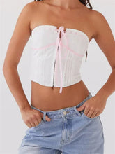 Retro Summer Slim Tube Strapless Off Shoulder Lace Mini Vest Slim Exposed Navel Bustiers Summer Streetwear Crop Top