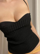 Knitted Ribbed Top Sleeveless Spaghetti Strap Solid Color Slim Fit V neck Push Up Vest Clubwear Crop Top