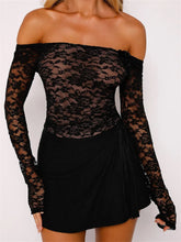 Lace Floral Slash Neck Long Sleeve Off Shoulder Spring Fall T shirts