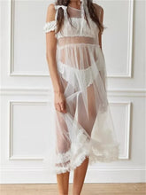 Sheer See Through Solid Color Crew Neck Ruffles Sleeveless Midi Dress