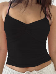 Solid V neck Ruched Bowknot Embellished Sleeveless Backless Summer Mini Clubwear Crop Top