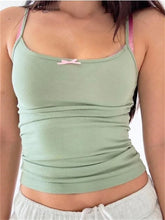 Solid V neck Sleeveless Strap Bowknot Embellished Backless Summer Mini Clubwear Crop Top