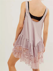 Low Cut Lace Patchwork Mini Dresses