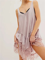 Low Cut Lace Patchwork Mini Dresses