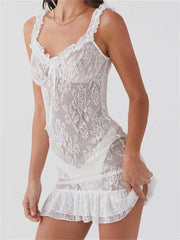 V neck Backless Lace Slim Fit Mini Dresses