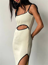 Lace Up Waist Cutout Hollow Out Side Split Sleeveless Midi Dress