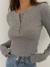 Solid Ribbed Basic Long Sleeve Ruched Casual Knitted Buttons Up T shirts