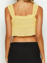 Spaghetti Strap Front Split Lace up Square Neck Ruched Solid Mini Vest Streetwear Crop Top