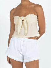 Strapless Ruffles Ribbed Tube for Summer Off Shoulder Front Lace up Slim Fit Solid Mini Vest New Crop Top