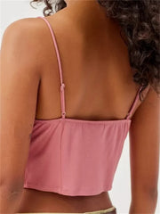 Floral Print Lace Patchwork V neck Front Split Tie up Ruffle Summer Strap Mini Crop Top