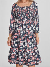 Vintage Bohemian Floral Print Long Sleeve High Waist A Line Midi Dress